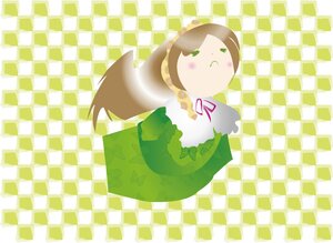 Rating: Safe Score: 0 Tags: 1girl argyle brown_hair checkered checkered_background green_eyes image long_hair plaid plaid_background ribbon skirt solo suiseiseki User: admin
