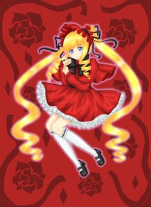 Rating: Safe Score: 0 Tags: 1girl blonde_hair blue_eyes bonnet bow dress drill_hair flower full_body image kneehighs long_hair long_sleeves looking_at_viewer pink_rose red_dress red_flower red_rose rose shinku shoes solo twintails very_long_hair white_legwear User: admin