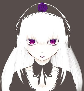 Rating: Safe Score: 0 Tags: 1girl bangs choker flower frills hairband image long_hair looking_at_viewer portrait purple_eyes rose simple_background solo suigintou User: admin