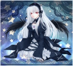 Rating: Safe Score: 0 Tags: 1girl black_wings commentary_request cross doily dress frills gothic_lolita hairband high_heels image lace_border lolita_fashion long_hair long_sleeves looking_at_viewer rara419 red_eyes ribbon rozen_maiden sitting solo star_(symbol) starry_background suigintou white_hair wings User: admin