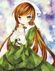 Rating: Safe Score: 0 Tags: 1girl black_ribbon brown_hair dress frills green_dress green_eyes head_scarf heterochromia image long_hair long_sleeves looking_at_viewer red_eyes ribbon smile solo suiseiseki very_long_hair User: admin