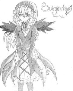 Rating: Safe Score: 0 Tags: 1girl black_wings dress frills greyscale hairband image long_hair long_sleeves looking_at_viewer monochrome solo suigintou white_background wings User: admin