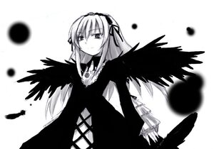 Rating: Safe Score: 0 Tags: 1girl black_wings dress faux_traditional_media feathered_wings feathers flower frills greyscale hairband high_contrast image lolita_hairband long_hair long_sleeves looking_at_viewer mizumoto_tadashi monochrome ribbon rose rozen_maiden simple_background sketch smile solo suigintou very_long_hair white_background wings User: admin