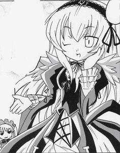 Rating: Safe Score: 0 Tags: 2girls dress greyscale hairband image lolita_hairband long_hair long_sleeves looking_at_viewer monochrome multiple_girls one_eye_closed solo suigintou tongue tongue_out traditional_media wings User: admin