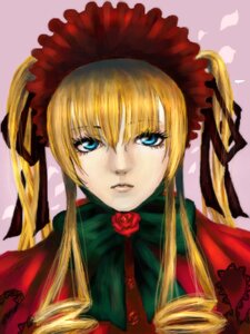 Rating: Safe Score: 0 Tags: 1girl blonde_hair blue_eyes bonnet bow bowtie flower green_bow image long_hair looking_at_viewer pink_background portrait rose shinku simple_background solo twintails User: admin