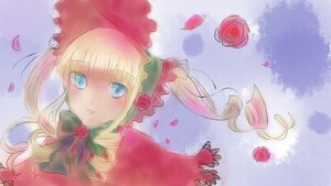 Rating: Safe Score: 0 Tags: 1girl blonde_hair blue_eyes bonnet bow bowtie drill_hair flower green_bow image long_hair looking_at_viewer petals pink_flower pink_rose red_flower red_rose rose rose_petals shinku solo traditional_media watercolor_(medium) User: admin