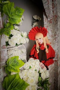 Rating: Safe Score: 0 Tags: 1girl blonde_hair bonnet bow closed_eyes dress flower long_hair red_dress rose shinku solo white_flower white_rose User: admin