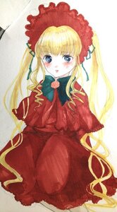 Rating: Safe Score: 0 Tags: 1girl auto_tagged blonde_hair blue_eyes blush bonnet bow bowtie capelet dress green_bow image long_hair long_sleeves looking_at_viewer red_capelet red_dress shinku sitting solo twintails User: admin