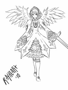 Rating: Safe Score: 0 Tags: 1girl dress feathered_wings frills full_body greyscale image long_sleeves looking_at_viewer monochrome solo standing suigintou white_background wings User: admin