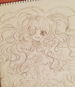Rating: Safe Score: 0 Tags: 1girl flower frills hair_flower hair_ornament image kirakishou long_hair monochrome open_mouth smile solo traditional_media very_long_hair User: admin