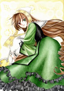 Rating: Safe Score: 0 Tags: 1girl :d brown_hair dress drill_hair frills green_dress green_eyes head_scarf heterochromia image long_hair long_sleeves looking_at_viewer open_mouth red_eyes smile solo suiseiseki traditional_media very_long_hair watering_can User: admin