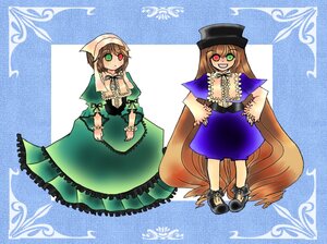 Rating: Safe Score: 0 Tags: :d brown_hair costume_switch dress frills full_body green_dress green_eyes hat head_scarf heterochromia image long_hair long_sleeves looking_at_viewer multiple_girls open_mouth red_eyes smile suiseiseki twins very_long_hair User: admin