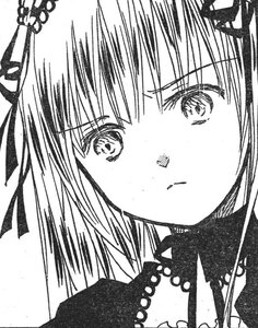 Rating: Safe Score: 0 Tags: 1girl blush closed_mouth eyebrows_visible_through_hair greyscale hair_ribbon image looking_at_viewer monochrome ribbon solo suigintou traditional_media white_background User: admin