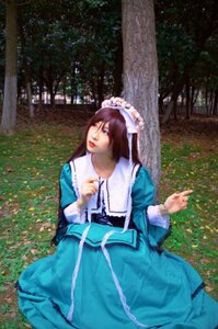 Rating: Safe Score: 0 Tags: 1girl blue_dress blue_eyes brown_hair dress grass lips long_sleeves outdoors sitting solo suiseiseki User: admin