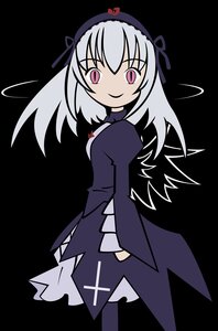 Rating: Safe Score: 0 Tags: 1girl dress frills full_body hairband image long_hair long_sleeves looking_at_viewer pink_eyes simple_background smile solo standing suigintou wings User: admin