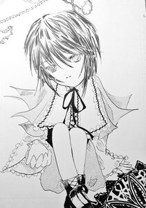 Rating: Safe Score: 0 Tags: 1girl frills greyscale hat image looking_at_viewer monochrome ribbon sitting solo souseiseki User: admin