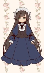 Rating: Safe Score: 0 Tags: 1girl bangs blue_dress brown_hair closed_mouth dress flower frills full_body green_eyes image juliet_sleeves long_hair long_sleeves looking_at_viewer puffy_sleeves ribbon smile solo standing striped suiseiseki vertical_stripes very_long_hair white_flower User: admin