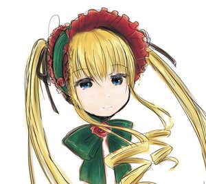 Rating: Safe Score: 0 Tags: 1girl bangs blonde_hair blue_eyes bow bowtie closed_mouth drill_hair face flower green_bow image long_hair looking_at_viewer portrait rose shinku simple_background smile solo twintails white_background User: admin