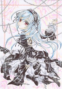 Rating: Safe Score: 0 Tags: 1girl boots broken_chain chain chained cuffs dress frills gothic_lolita hairband handcuffs high_heel_boots high_heels image lolita_fashion long_hair long_sleeves looking_at_viewer looking_back pocket_watch puffy_sleeves red_eyes ribbon shackles solo suigintou traditional_media User: admin