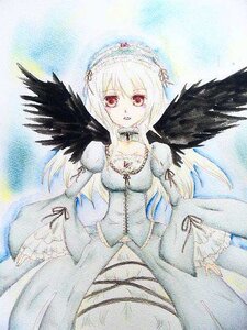 Rating: Safe Score: 0 Tags: 1girl black_wings dress frills image long_hair long_sleeves looking_at_viewer red_eyes ribbon solo suigintou traditional_media watercolor_(medium) wide_sleeves wings User: admin