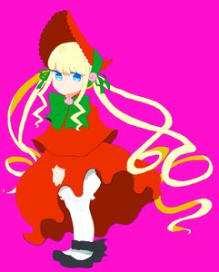 Rating: Safe Score: 0 Tags: 1girl blonde_hair blue_eyes bonnet bow bowtie capelet dress flower full_body green_bow image long_hair long_sleeves looking_at_viewer pantyhose pink_background red_dress rose shinku simple_background solo standing twintails very_long_hair User: admin