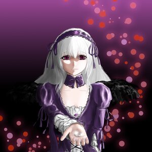 Rating: Safe Score: 0 Tags: 1girl black_wings bokeh detached_collar dress feathered_wings flower frills hairband image lens_flare lolita_hairband long_hair long_sleeves looking_at_viewer silver_hair solo suigintou wings User: admin