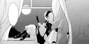 Rating: Safe Score: 0 Tags: 1girl curtains dress full_moon greyscale image long_hair long_sleeves monochrome moon night sitting sky solo suigintou window User: admin