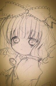 Rating: Safe Score: 0 Tags: 1girl auto_tagged bangs bow closed_mouth eyebrows_visible_through_hair frills hinaichigo image looking_at_viewer monochrome photo simple_background sketch solo traditional_media User: admin