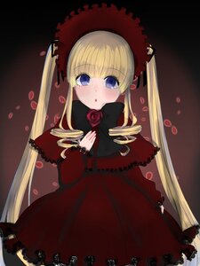 Rating: Safe Score: 0 Tags: 1girl blonde_hair blue_eyes blush bonnet bow capelet dress flower image long_hair long_sleeves looking_at_viewer petals red_capelet red_dress rose rose_petals shinku solo tears twintails very_long_hair User: admin