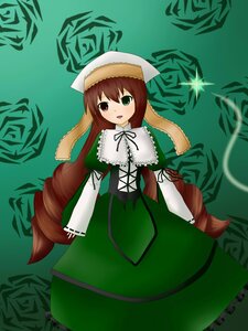 Rating: Safe Score: 0 Tags: 1girl brown_hair collar dress frills green_dress green_eyes hat heterochromia image long_hair long_sleeves looking_at_viewer open_mouth red_eyes simple_background solo standing suiseiseki twintails very_long_hair User: admin