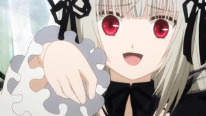 Rating: Safe Score: 3 Tags: 1girl :d bangs black_ribbon detached_collar frills hair_ribbon image looking_at_viewer open_mouth red_eyes ribbon silver_hair smile solo suigintou User: admin