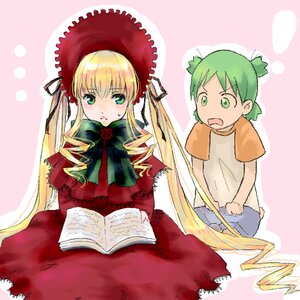 Rating: Safe Score: 0 Tags: 2girls blonde_hair blue_eyes bonnet book bow dress drill_hair green_eyes green_hair hat image long_hair long_sleeves multiple_girls open_book pink_bow shinku solo twin_drills twintails User: admin