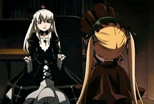 Rating: Safe Score: 0 Tags: 2girls black_dress blonde_hair choker dress image long_hair long_sleeves multiple_girls pair shinku sitting suigintou twintails very_long_hair User: admin