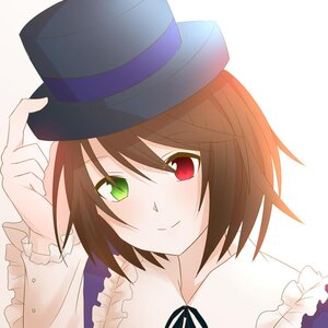 Rating: Safe Score: 0 Tags: 1girl auto_tagged brown_hair closed_mouth frills green_eyes hat heterochromia image looking_at_viewer portrait red_eyes ribbon short_hair simple_background smile solo souseiseki striped top_hat User: admin