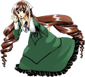 Rating: Safe Score: 0 Tags: 1girl brown_hair dress drill_hair frills full_body green_dress green_eyes heterochromia image long_hair long_sleeves open_mouth red_eyes simple_background solo suiseiseki twin_drills twintails very_long_hair white_background User: admin