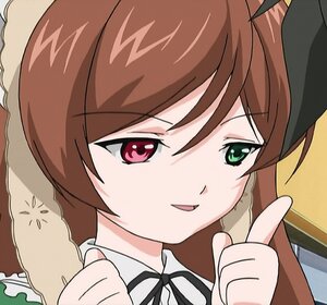 Rating: Safe Score: 0 Tags: 1girl black_ribbon brown_hair eyebrows_visible_through_hair green_eyes image long_hair long_sleeves neck_ribbon open_mouth red_eyes ribbon smile solo suiseiseki User: admin