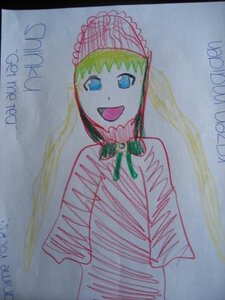 Rating: Safe Score: 0 Tags: 1girl :d bangs blonde_hair blue_eyes bonnet image long_sleeves looking_at_viewer open_mouth photo shinku simple_background smile solo traditional_media upper_body User: admin