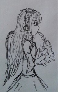Rating: Safe Score: 0 Tags: 1girl bouquet dress earrings flower frills from_side greyscale hair_ribbon image jewelry long_hair monochrome profile ribbon simple_background sketch solo suigintou traditional_media User: admin
