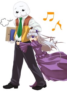 Rating: Safe Score: 0 Tags: 1girl barasuishou dress eighth_note formal frilled_sleeves frills gloves image long_hair long_sleeves musical_note mustache necktie purple_eyes solo suit white_gloves User: admin