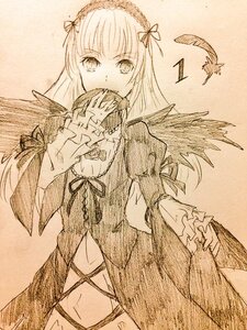 Rating: Safe Score: 0 Tags: 1girl bangs covering_mouth dress eyebrows_visible_through_hair flower hairband holding image long_hair long_sleeves looking_at_viewer monochrome ribbon rose solo suigintou traditional_media very_long_hair wide_sleeves wings User: admin