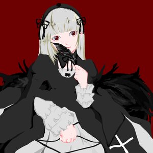 Rating: Safe Score: 0 Tags: 1girl black_dress black_wings dress frills gothic_lolita hairband image lolita_fashion long_hair long_sleeves looking_at_viewer red_background red_eyes ribbon rose simple_background solo suigintou wings User: admin