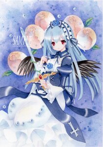 Rating: Safe Score: 0 Tags: 1girl blue_flower blue_rose dress flower hairband image long_hair long_sleeves looking_at_viewer marker_(medium) red_eyes rose solo suigintou traditional_media wings User: admin