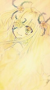 Rating: Safe Score: 0 Tags: 1girl bangs flower frills hair_flower hair_ornament image kirakishou long_hair looking_at_viewer smile solo traditional_media yellow_eyes User: admin