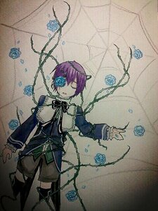Rating: Safe Score: 0 Tags: 1boy blue_flower blue_rose closed_eyes costume_switch flower image plant purple_hair rose solo thorns traditional_media vines User: admin