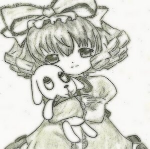Rating: Safe Score: 0 Tags: 1girl doll_hug drill_hair greyscale hat hinaichigo holding holding_stuffed_toy image long_sleeves looking_at_viewer monochrome short_hair solo stuffed_animal stuffed_bunny teddy_bear traditional_media User: admin