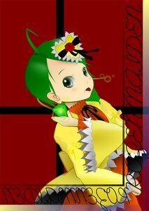 Rating: Safe Score: 0 Tags: 1girl :p ahoge flower frills green_eyes green_hair image kanaria long_sleeves looking_at_viewer red_background red_border short_hair solo tongue tongue_out yellow_dress User: admin