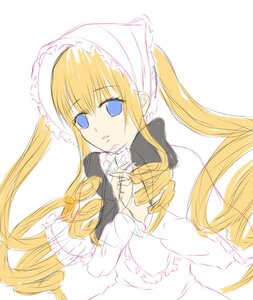 Rating: Safe Score: 0 Tags: 1girl 86800 blonde_hair blue_eyes dress eyebrows_visible_through_hair image long_hair long_sleeves parted_lips shinku simple_background sketch solo striped twintails very_long_hair white_background User: admin