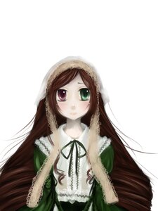 Rating: Safe Score: 0 Tags: 1girl black_ribbon brown_hair dress frills green_dress green_eyes heterochromia image long_hair long_sleeves looking_at_viewer red_eyes ribbon simple_background solo suiseiseki upper_body very_long_hair white_background User: admin