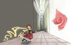 Rating: Safe Score: 0 Tags: 1girl blonde_hair dress flower hat image long_sleeves red_dress rose shinku solo User: admin