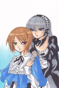 Rating: Safe Score: 0 Tags: 2girls blush brown_hair dress frills green_eyes hairband image lolita_fashion long_hair long_sleeves looking_at_viewer marker_(medium) multiple_girls pair short_hair silver_hair souseiseki suigintou suiseiseki traditional_media User: admin